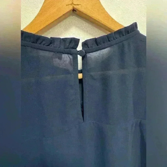 Monteau women’s navy blue long sleeve blouse with sheer top layer size medium - Picture 5 of 12